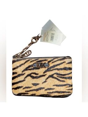 Michael Kors Parker Small Key Card Holder tigerprint calf hair marigold colorNWT